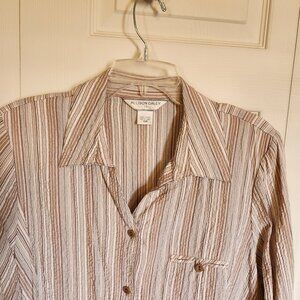 Allison Daley Brown and White Striped 3/4 Sleeve Blouse